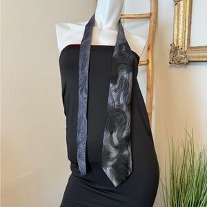 HANDPAINTED BY SIOBHAN Elegant Black and Gray Swirl Pattern Silk Tie